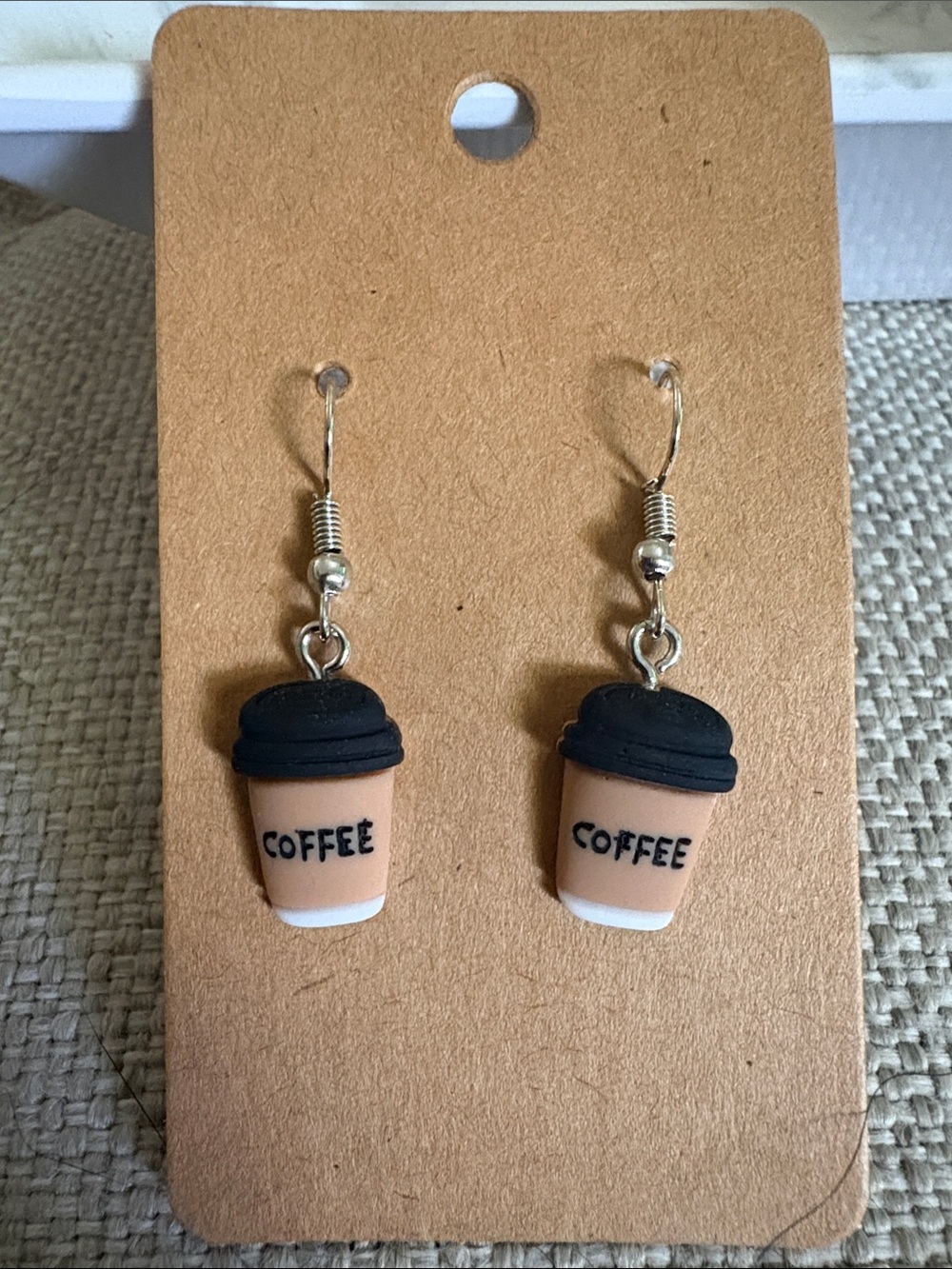 Hand Crafted Tan and Black Coffee Cup Earrings